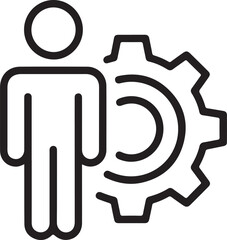 Human figure icon standing next to a mechanical gear symbolizing process and operations