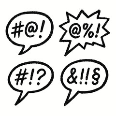 Hand-Drawn Doodle Speech Bubbles with Exclamation and Symbol Combinations in Black Ink