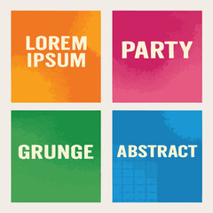 Colorful Abstract Squares with Text Labels in Orange, Pink, Green, and Blue
