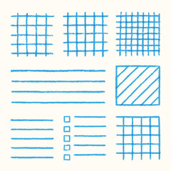 Blue Hand-Drawn Grid and Line Patterns on Light Background