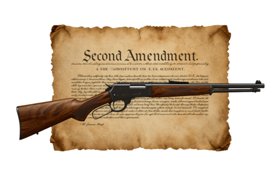 Rifle rests on Second Amendment parchment