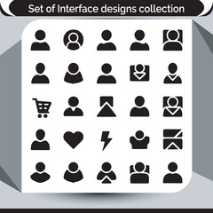 Diverse Interface Design Elements Collection Featuring People, Cart, Heart, Message and Bolt Icons, Perfect for UX and UI