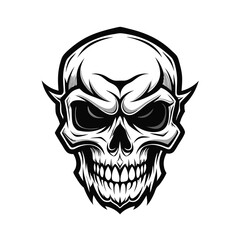 Fototapeta premium Intricate skull depiction shows fierce horns and menacing eyes in a detailed presentation