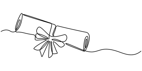 graduation certificate continuous one line drawing, Single Line Vector Illustration, Continuous single line drawn, certificate or diploma with award badge. 