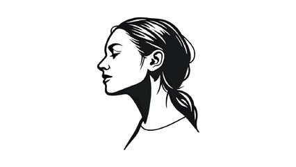 Black Silhouette Design: Woman Profile in Circle and Waves. Ideal for logos, branding, social media, print materials.