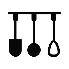 A vector icon illustration of a set of isolated metal kitchen utensils on a white background