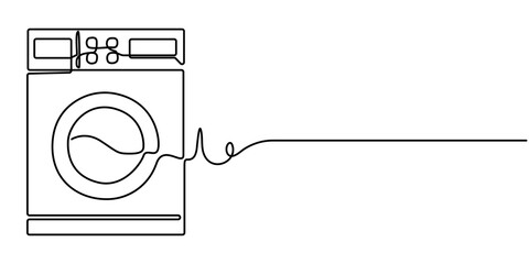 continuous one line drawing of washing machine, Clothes washing machine outline drawing illustration,   Laundry washing machine in single line draw vector illustration. Editable vector. 