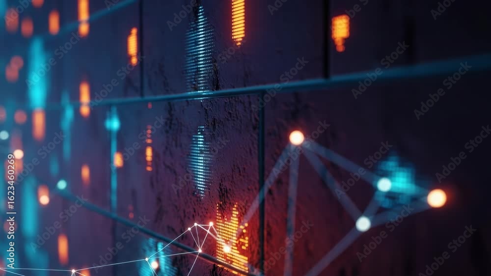 Poster abstract digital wall with glowing data patterns and connections creating a futuristic atmosphere id