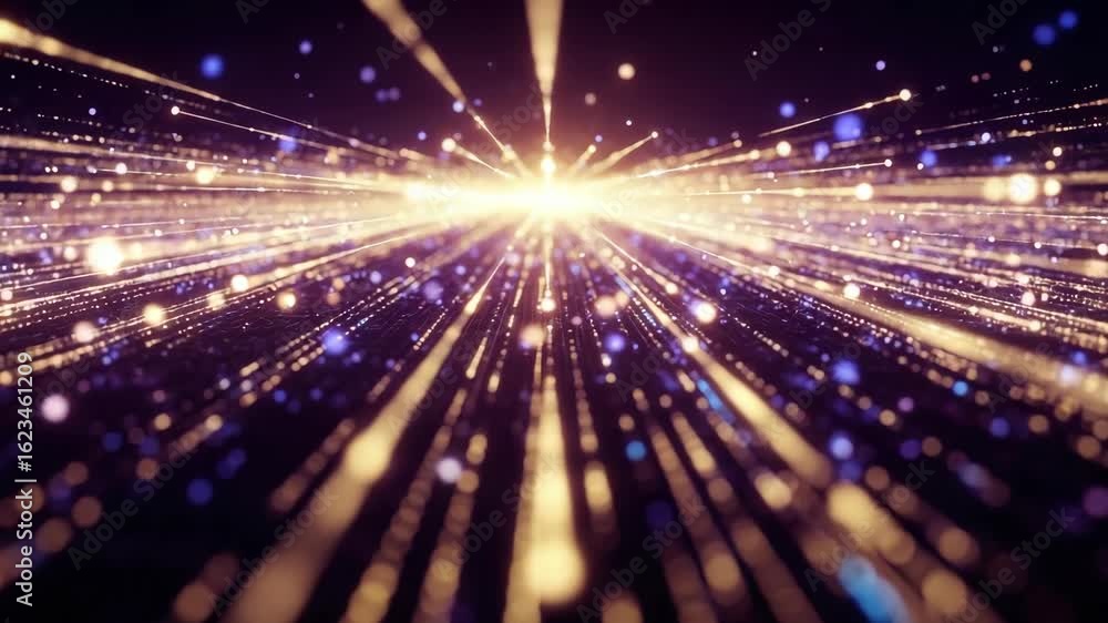 Poster a mesmerizing burst of light rays radiating outward in a cosmic space creating a sense of depth and 
