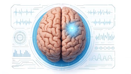 Top-Down Brain Scan with Glowing Implant – Futuristic Medical UI
