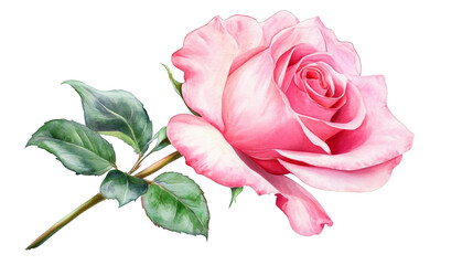 Elegant pink rose with leaves creating feeling of romance and beauty