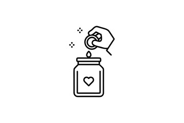 hand placing coin into jar saving money finance icon design  