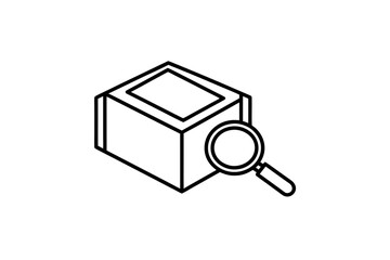 box with magnifying glass showing small tiny icon search package