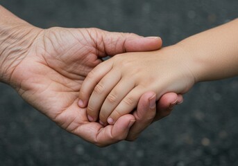 Closeup of an elderly hand holding a childs hand symbolizing love and care