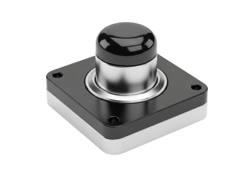 Industrial black push button on white background
