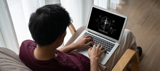 Medical science technology and futuristic healthcare virtual computer software analyze human health...