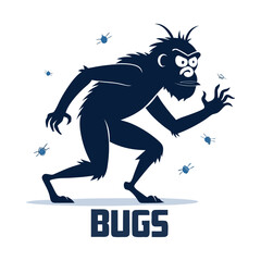 Silhouette of Coding Ape Dodging Bugs During Programming Sprint – Funny Developer Vector Art for Tech, Software, and Coding Projects
