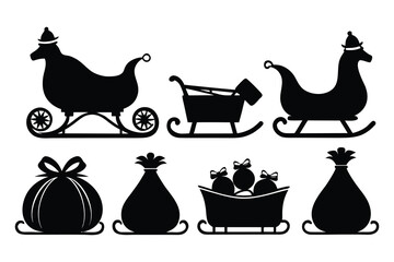 Set of black and white cat silhouettes in a simple animal vector illustration