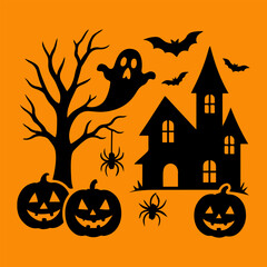 Happy Halloween Happy Halloween shirt print template, a spider web, and bats, Hand-drawn illustration