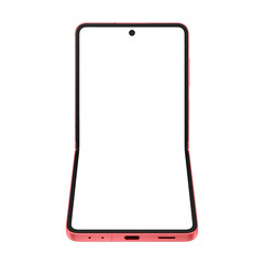 Coralred flip smartphone similar to android device without screen and background. Only frames. Template for mockup or advertisment