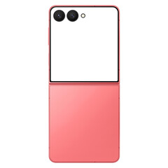 Coralred flip smartphone similar to android device without screen and background. Only frames. Template for mockup or advertisment