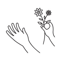 Hands Offering Wildflowers Line Art Silhouette