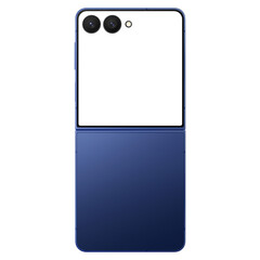 Blue shadow flip smartphone similar to android device without screen and background. Only frames. Template for mockup or advertisment