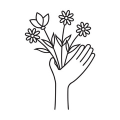 Hands Cradling Wildflower Bouquet Silhouette Art