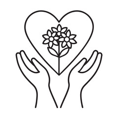 Hands Heart Shape Holding Flower Silhouette