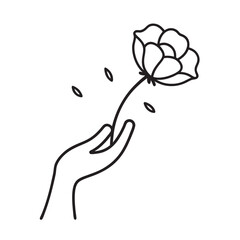 Hand Holding Poppy Flower Silhouette Artwork