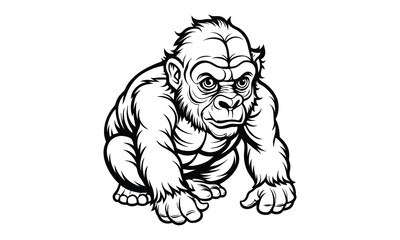 Obraz premium Gorilla t shirt design silhouette and vector line art Editable Gorilla Line Drawing for Shirts, Stickers & Prints
