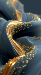 an abstract background with dynamic flowing forms in rich black, charcoal gray, and metallic gold
