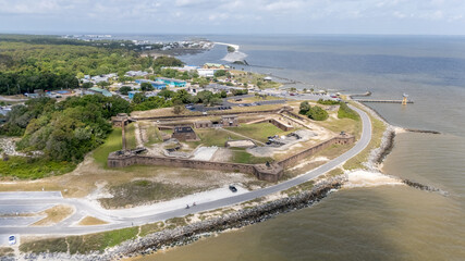 Aerial View of Historic Coastal Fort Gaines on Dauphin Island, Alabama