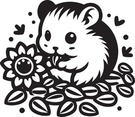 Cute hamster enjoying sunflower seeds in bowl creates a heartwarming and playful design element
