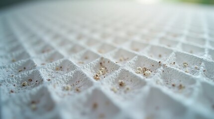 Professional grade HEPA filter showing white fibrous material capturing various sized particles through filtration mechanisms

