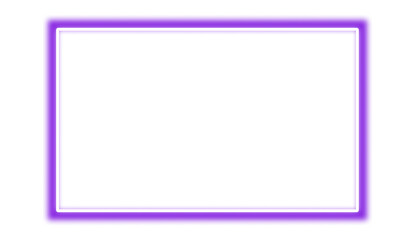 Violet purple neon rectangle shape frame. Vivid glowing lavender border isolated on transparent background. Shine glow light electric purple neon sign Banner, Mockup, presentation, Design element, PNG