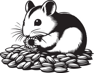 Cute hamster enjoying sunflower seeds in bowl creates a heartwarming and playful design element