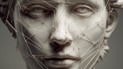 Digital Facial Recognition and Network Concept on Classical Sculpture