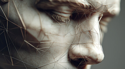 Digital Transformation of Classical Sculpture: A 3D Wireframe Overlay on a Marble Bust