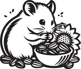 Cute hamster enjoying sunflower seeds in bowl creates a heartwarming and playful design element