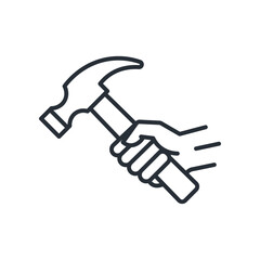 Hammer in hand line icon. Hammer tool equipment construction icon. Vector illustration