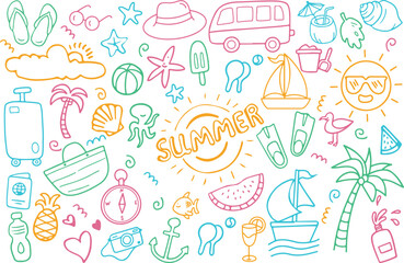 seamless color doodles outlines summer and vacation for banners and posters