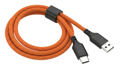 Orange Braided USB-A to USB-C Charging Cable
