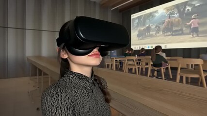 Immersive Learning: A Student Experiences a Virtual Reality Lesson in the Classroom - Powered by Adobe