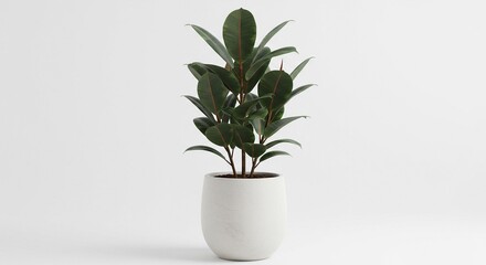 AI-generated illustration of a rubber plant in a white pot against a plain background