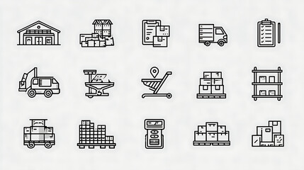 Warehouse and delivery icons showing logistics operations delivery truck forklift