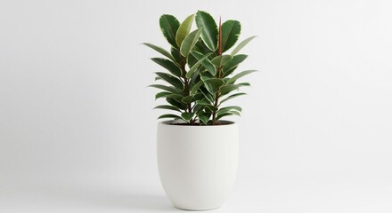 AI-generated illustration of a rubber plant in a white pot against a plain background