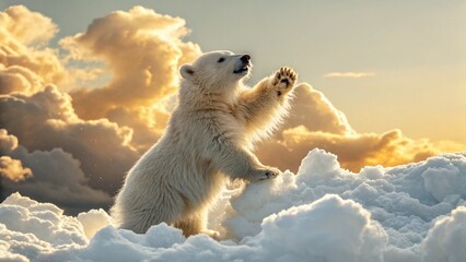 Adorable Polar Bear in Golden Clouds
