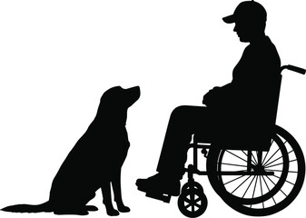 Silhouette of a Person in a Wheelchair Interacting with Their Loyal Dog, Symbolizing Companionship and Support.