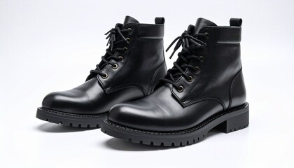 Stylish Black Leather Boots Men's Footwear Fashionable Winter Apparel.